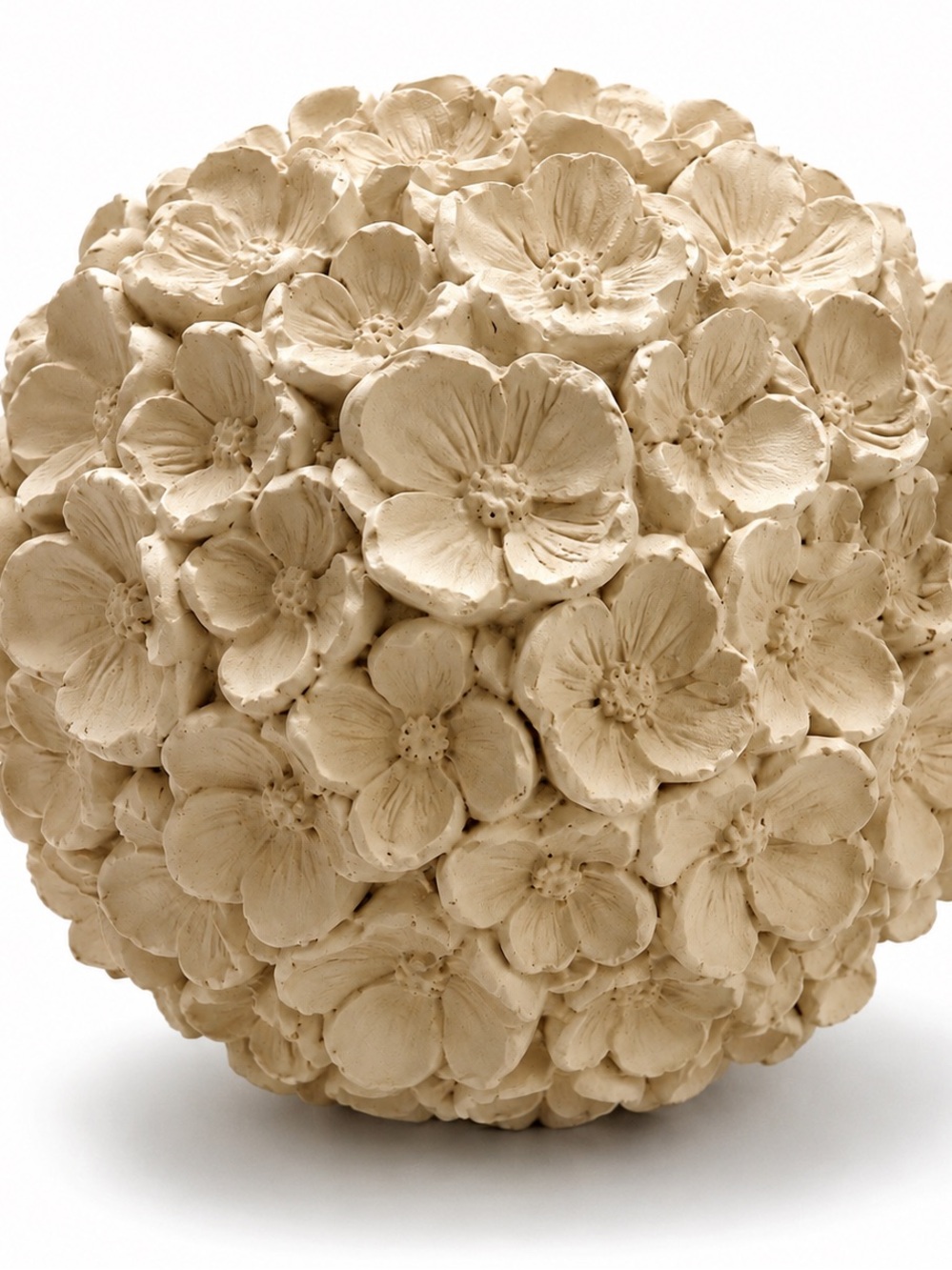 Beige Floral Decorative Orb Sculptural Accent Home Decor